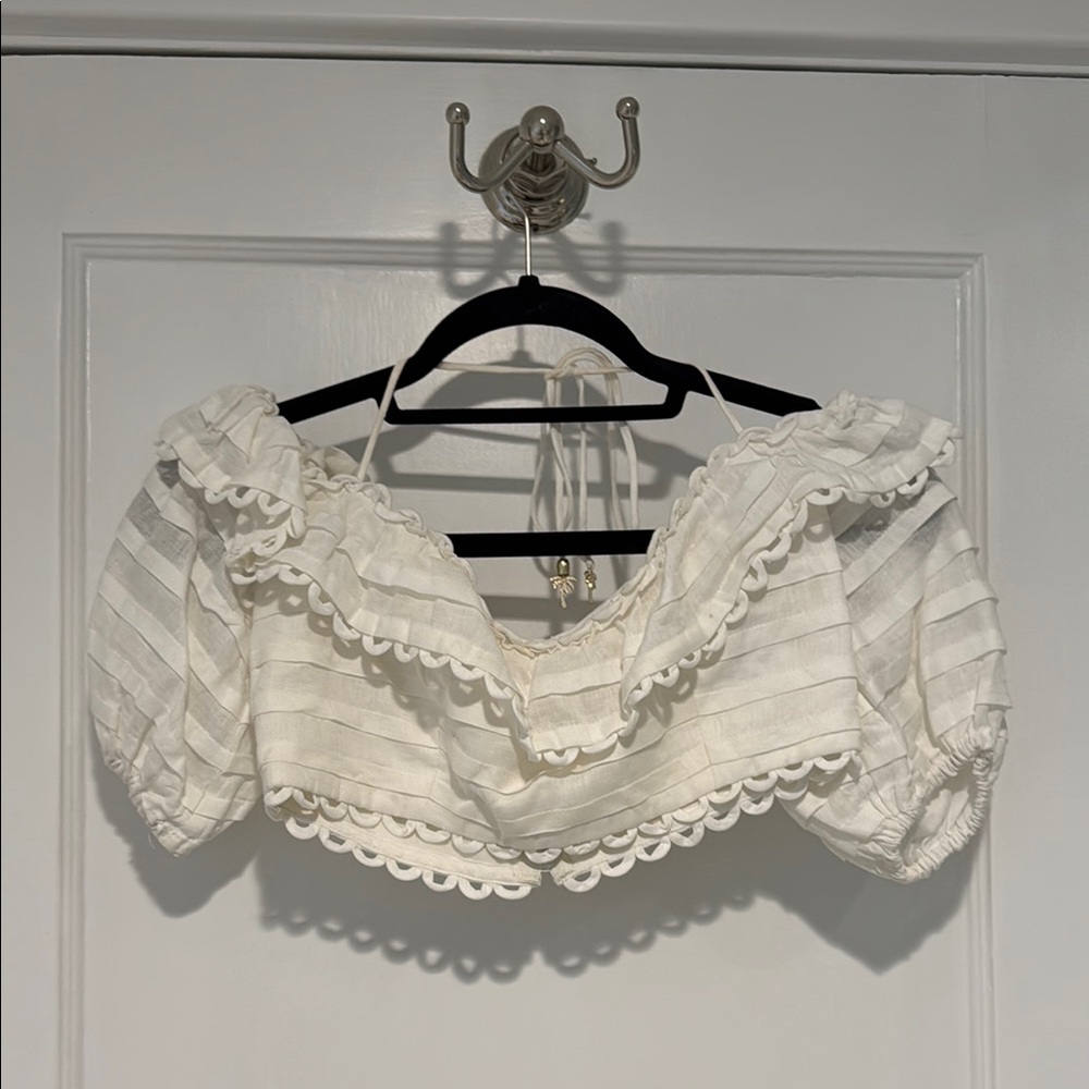 Zimmermann White Striped Crop Top